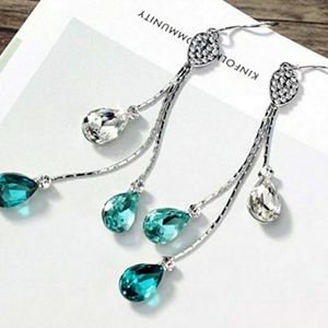 Swarovski Crystal Teal Blue Teardrop Earrings NWT